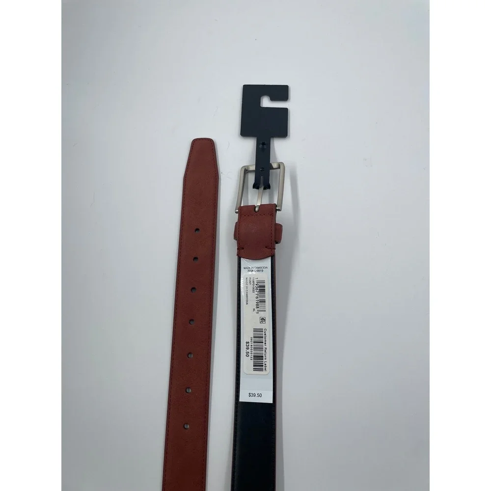 Alfani Mens Reversible Belt Black Cognac Brown Silver Buckle Size XL 42-44